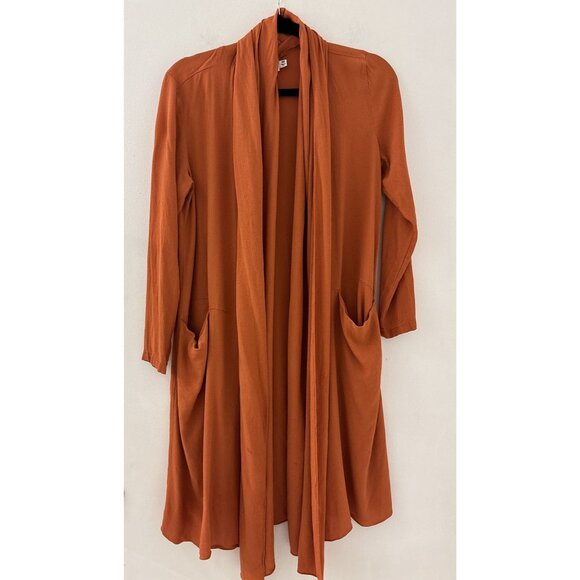 Line + Dot women's Orange Open Front Draped Long Duster cardigan Size XS Boho - Picture 1 of 4